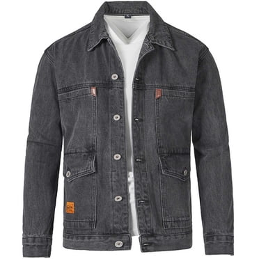Dvkptbk Veste en Denim à Multiples Poches Homme Veste en Jean Vestes Courtes Mode Décontractée à Capuche Vestes en Jean à Manches Longues