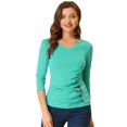 thumbnail image 1 of INSPIRE CHIC Women's Button Decor V Neck 3/4 Sleeve Ruch Top Mint Green XL, 1 of 5