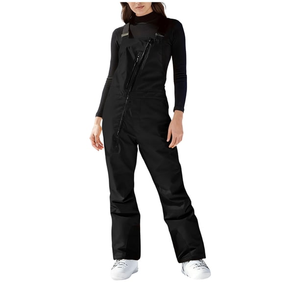 FAVIPT Womens Ski Snow Bibs Pants Baggy Outdoor Snowboard Pants Winter Casual Snow Overalls Waterproof Windproof Insulated Warm Ski Bibs Black,XXL