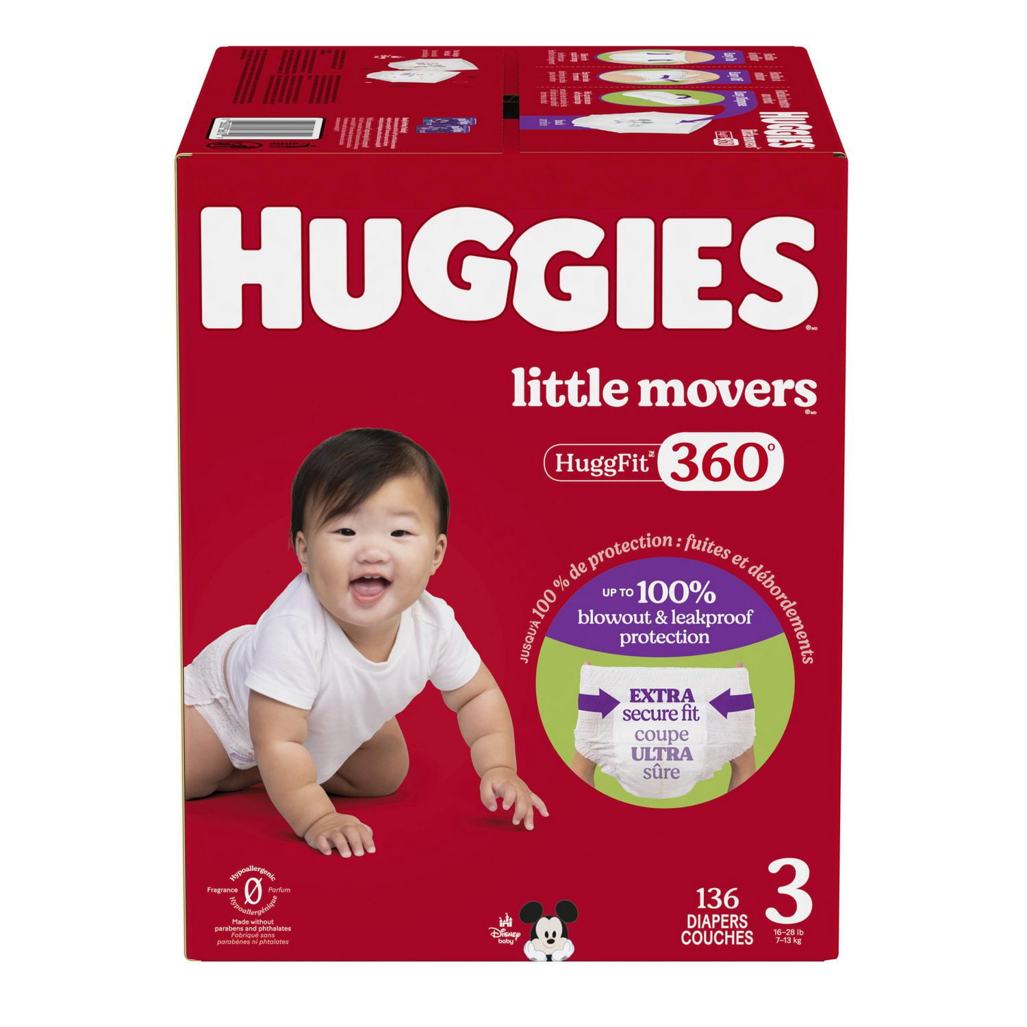 Huggies Little Movers HuggFit 360° Baby Diapers with Waistband, 3-7,Count 136-70