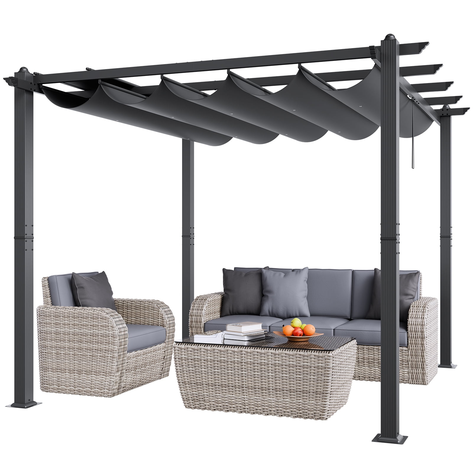 VEVOR Pergola Extérieure Rétractable 10'x10 Pieds avec Auvent Pare-Soleil en Aluminium Gris