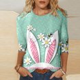 thumbnail image 2 of CEHVOM T-shirt Imprimé Pâques Mode Femmes Manches 3/4 Chemisier Col Rond Casual Tops Dégagement, 2 of 4
