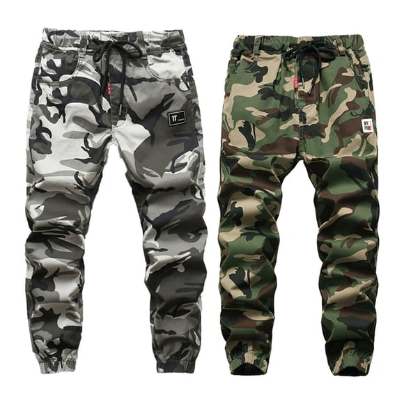 CHUANK Kids Boys Camo Pants Casual Youth Loose Pants Toddler Drawstring Camouflage Trousers Spring Autumn Cargo Joggers Pants for 5-15 Years
