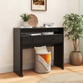 thumbnail image 2 of Costway Bureau d'Ordinateur Roulant Extensible de 39,5 Pouces avec Tablette pour Moniteur, Surface à 2 Niveaux, 2 Tiroirs, Noir, 2 of 10