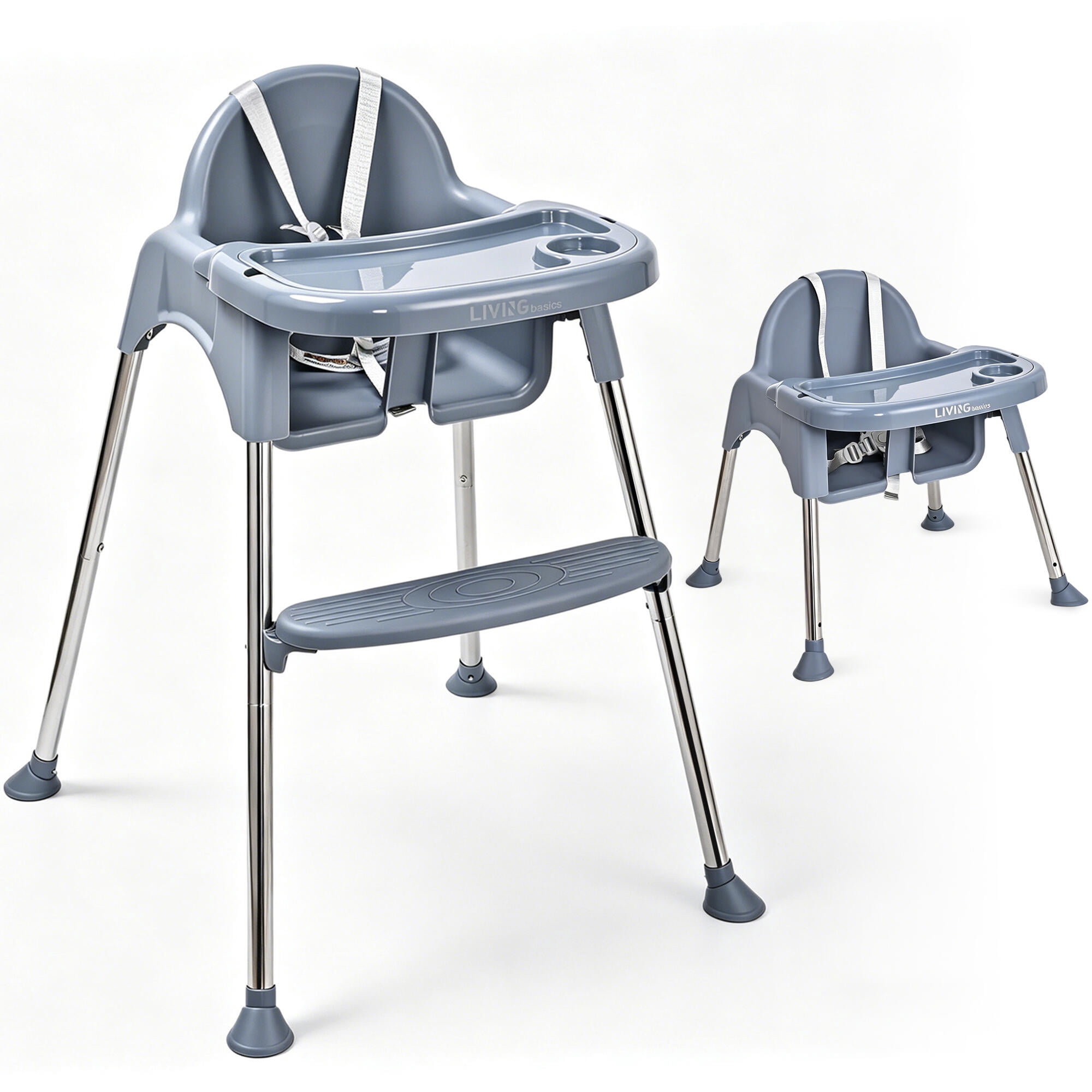 2 in 1 Convertible Baby High Chair, Portable Toddler Feeding Chair with Adjustable Removable Tray&Non-Slip Foodpad, 5-Point Safety Harness for Infants to Toddlers
