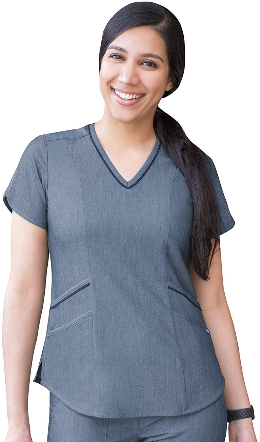Adar Pro Heather Scrubs for Women - Modern V-Neck Scrub Top - P7002H - Heather Navy - 3X