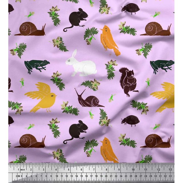Soimoi Cotton Jersey Fabric Bird,Squirrel & Rabbit Animal Fabric Prints by Yard 58 Inch Wide
