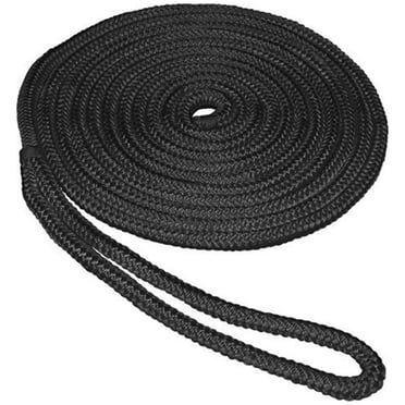 1/2" X 15' Premium Double Braid Dock Line, Black, 100% Nylon