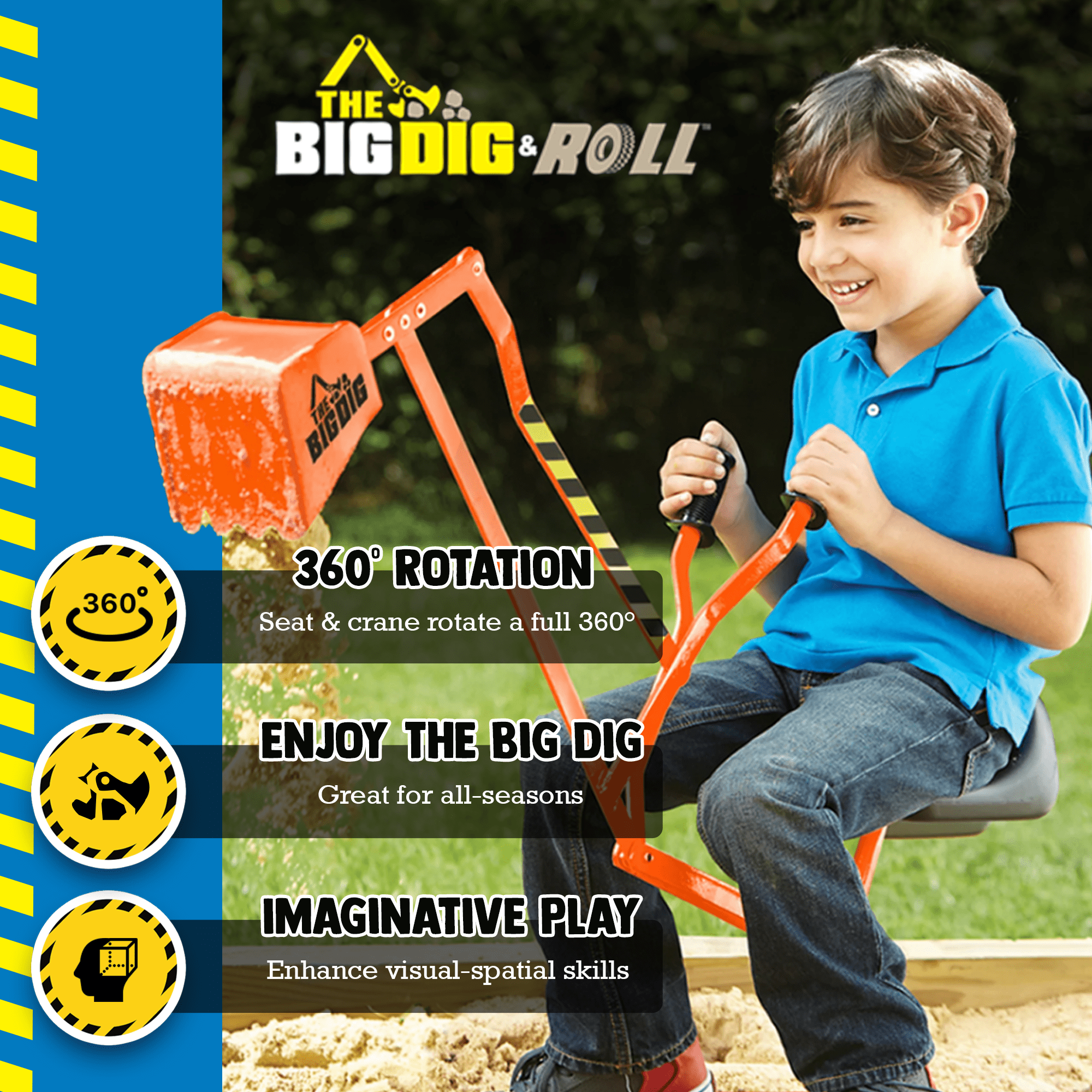 Big Dig Rolling Sandbox Digger Excavator Toy Crane with 360 Degree