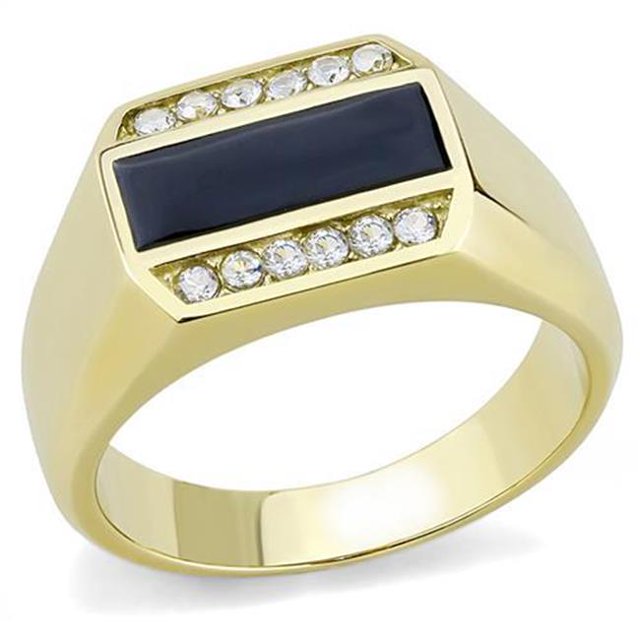 Bague Homme en Acier Inoxydable IP Doré avec AAA Grade CZ en Clair - Taille 12