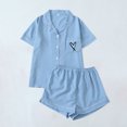 thumbnail image 2 of cfhntfmh Ensembles de Pyjama pour Femmes Ensemble de Pj Mignon à Imprimé Cœur Chemise à Manches Courtes Boutonnée avec Shorts Ensemble de Pjs 2 Pcs, 2 of 4
