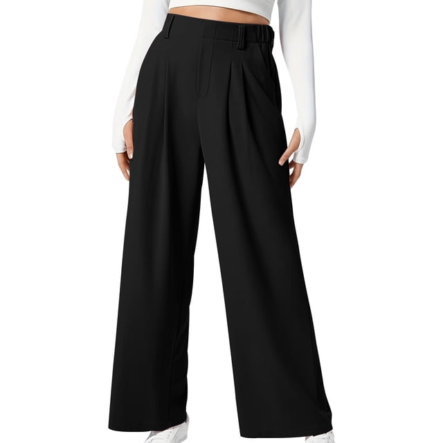 Timegard Wide Leg Pants for Women Elastic High Waist Ruched Fall Office Casual Loose Pants with Pockets