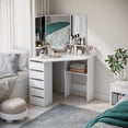 thumbnail image 2 of HOMCOM Corner Vanity Table, Makeup Desk with 3-piece Mirror and 5 Drawers, 2 of 10