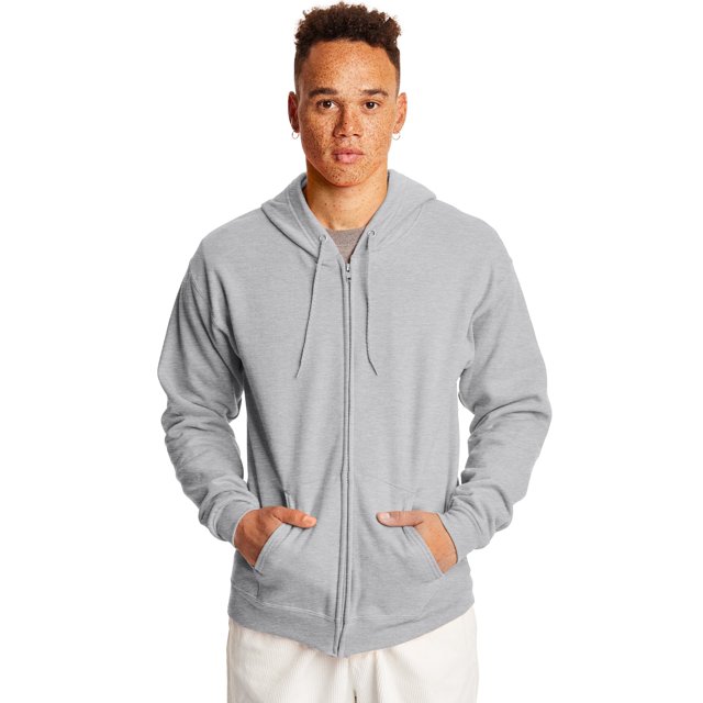 Hanes Mens ComfortBlend EcoSmart Full Zip Hoodie, L, Ash