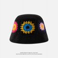 thumbnail image 1 of LinYooLi Female Handmade Flower Knitted Fisherman Hat Women Crochet Color Matching Bucket Cap Autumn Winter Ladies Warm Wool Panama Caps, 1 of 6
