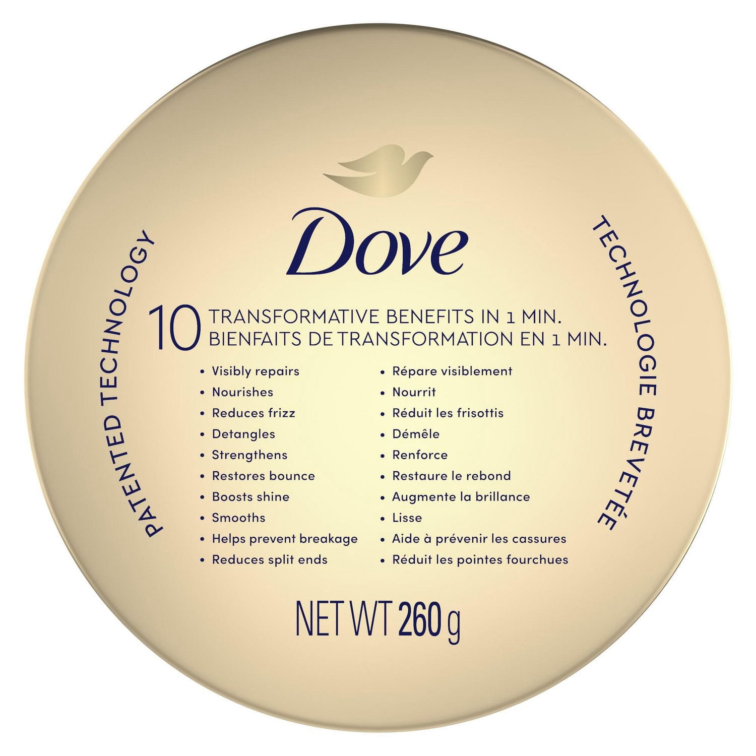 Dove Masque Sérum 10-en-1 Liaisons Fortes pour Cheveux Traités Chimiquement, 260 g