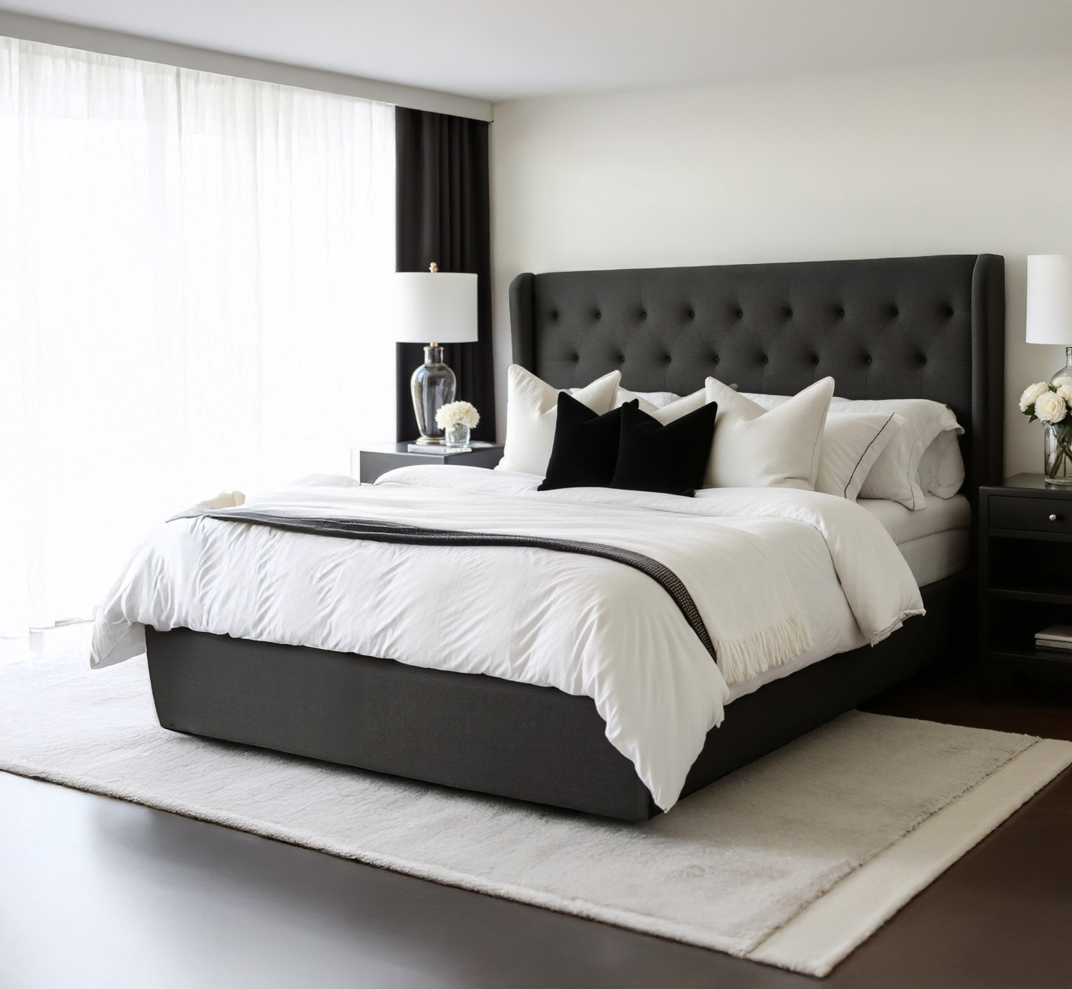 Aykah Brittany King Bed Frame With Storage , Metal Bed Frame with High Headboard, No Box Spring Required
