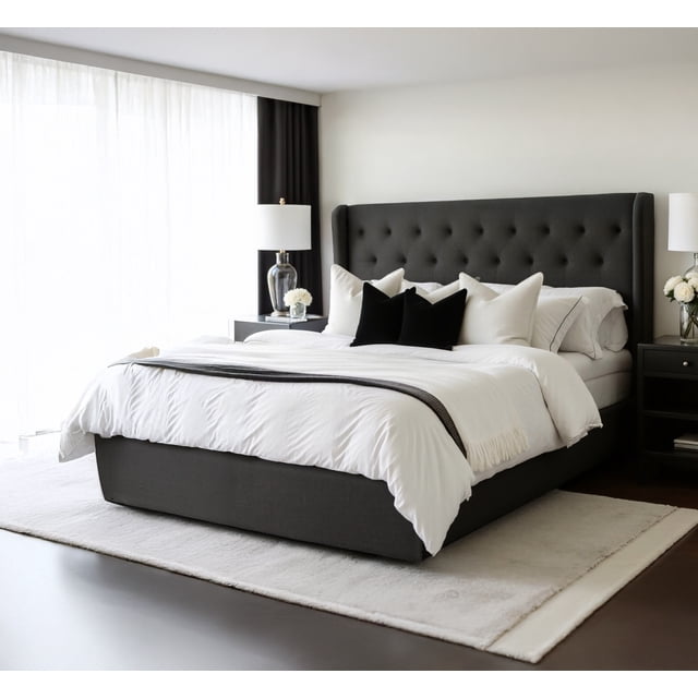 Aykah Brittany King Bed Frame With Storage , Metal Bed Frame with High Headboard, No Box Spring Required