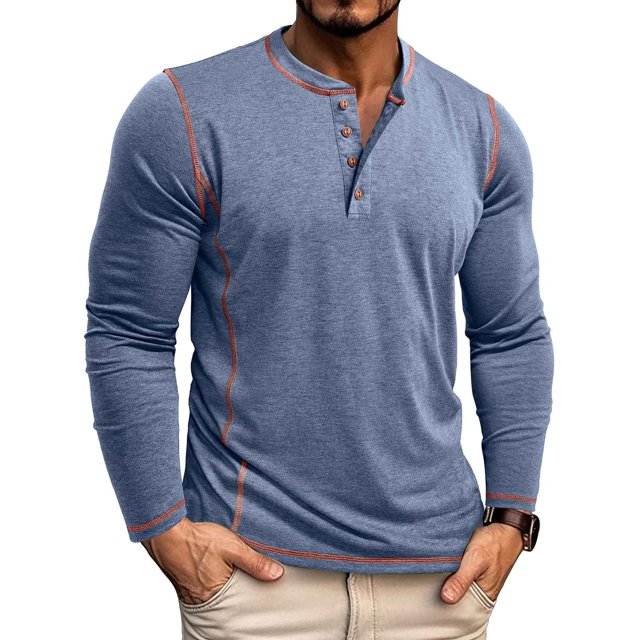 RXIRUCGD Chemise Décontractée pour Homme à Couleur Unie, Boutonnée, à Col Rond, à Manches Longues, Bleu, Taille : 2TG