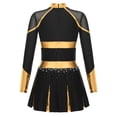 thumbnail image 4 of RUNQHUI Filles Enfants Paillettes Manches Longues Robe de Danse Ballet Uniforme d'Équipe Compétition Encouragement Danse Noir&Or 12, 4 of 7
