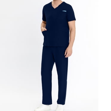 LSLJS Men Scrubs Set - Men Working Uniform Pocket Short Sleeve Blouse+Long Pants Two-Piece Sets, Mens Scrubs Set Gifts for Men