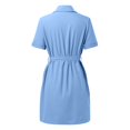 thumbnail image 5 of adviicd Robe Athlétique pour Femmes Robe d'Été Décontractée Col en V Manches à Volants Taille Haute Smockée Midi Bleue,L, 5 of 5