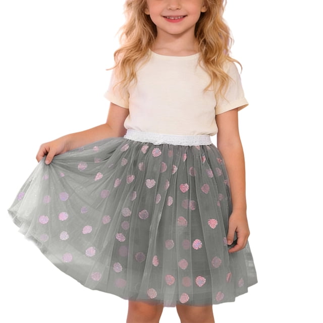 MIASHUI Girls Ballet Skirt with Heart Sequin Embroidery for Dance Party and Performance Grey,3-4 Years