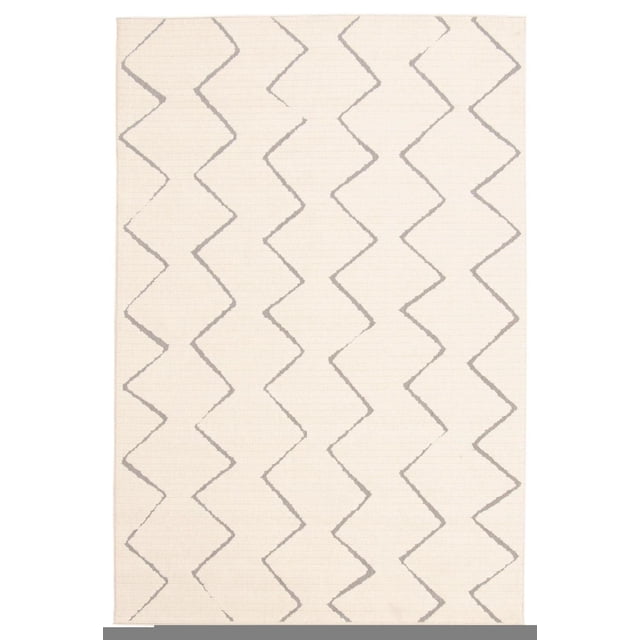 ECARPET Intérieur/extérieur pour Balcon, Patio et Jardin Tapis Raya Ivoire avec une Tissage Plat base Ivoire et Motif zigzag Gris Pâle, Conçu pour une Utilisation durable dans les Espaces Intérieurs et Extérieurs Tels Que patios, Balcons et Jardins, Convient Aussi aux Zones Familiales Occupées.