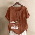 thumbnail image 2 of QATAINLAV Hauts en Coton et Lin pour Femmes 2025 Col Rond Manches Courtes Retroussées T-Shirt Tendance à Imprimé Floral Blouse Décontractée Coupe Ample Tenues des Fêtes Ventes du Jour d'Aujourd'hui Café m, 2 of 5