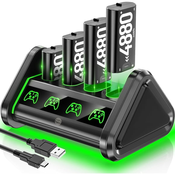 Navor Rechargeable Battery Pack for Xbox One & Xbox Series X|S Controllers, 4 x 4880mWh NiMH Batteries with 4-Port Charging Station, LED Indicator, Fast Charge Dock