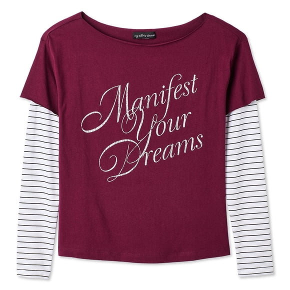 T-shirt trompe-l’œil surdimensionné à imprimé graphique et à encolure large My Sister’s Closet pour filles