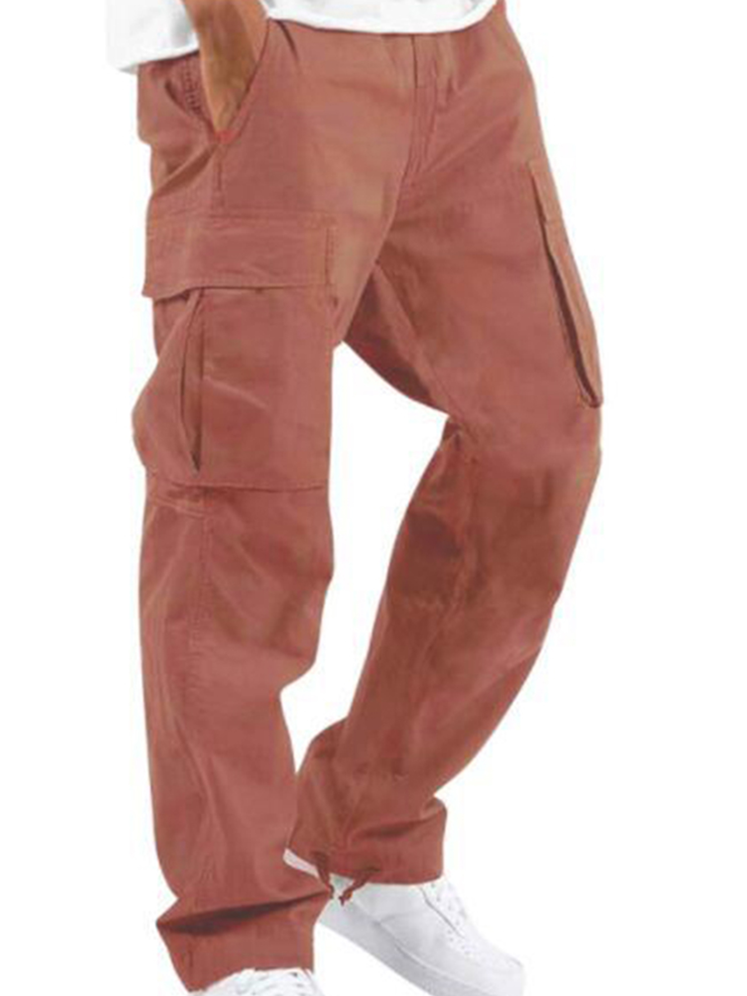LUXUR Mens Drawstring Trousers Casual Sports Cargo Pant Red S