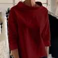 thumbnail image 2 of Timegard Hauts pour Femmes Col Mi-Haut Manches Longues Chemises Amples Blouses Couleur Unie Mode Automne, 2 of 6