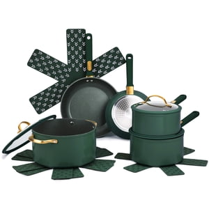 Thyme & Table 12-Piece Non-Stick Granite Collection Cookware Set, Pots and Pans Set - Hunter Green