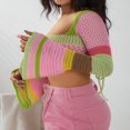 thumbnail image 3 of MesaSe Women Fall Winter Crochet Knit Mesh Sweater Off Shoulder Long Sleeve Pullover Crop Tops Ribbed Blouse Tops, 3 of 6