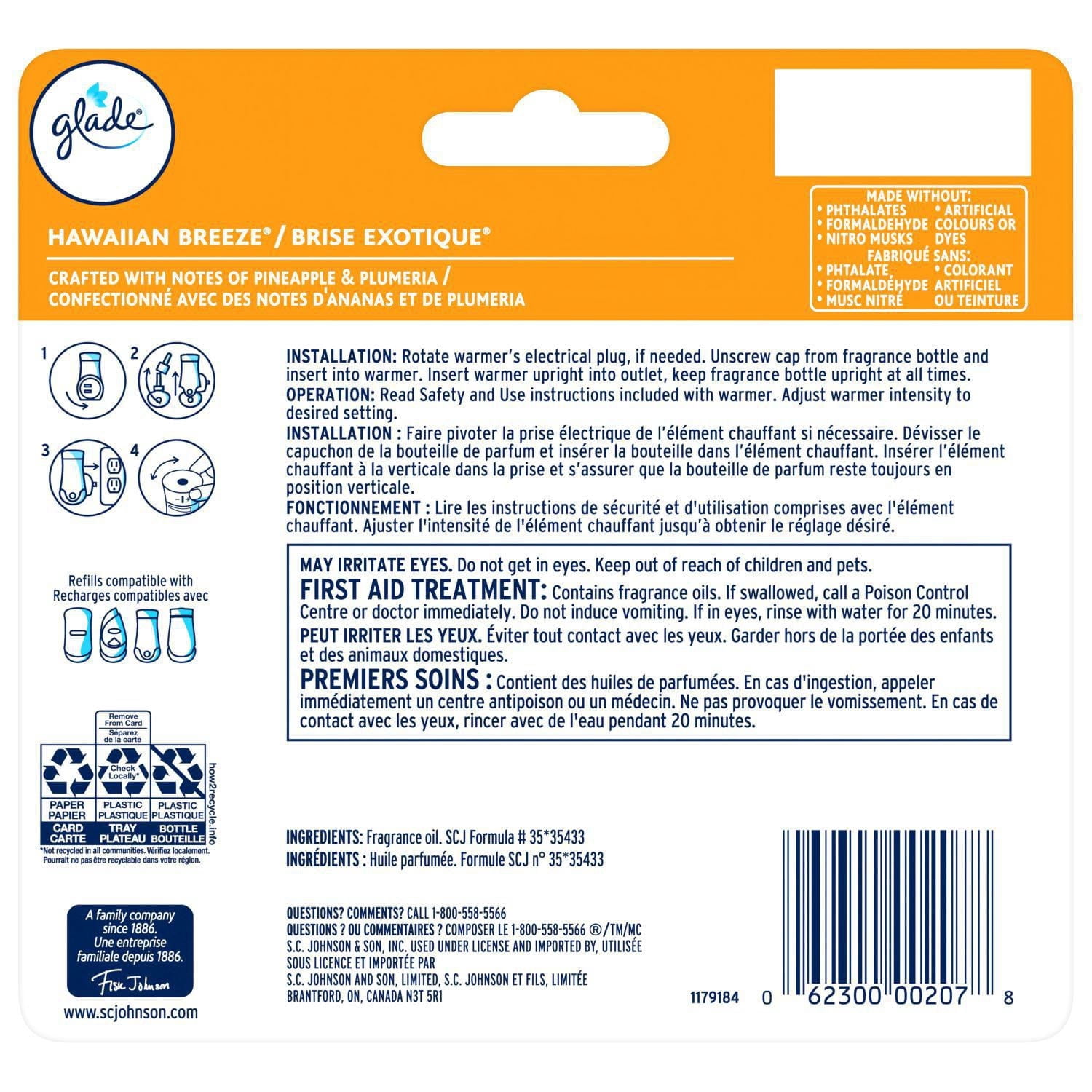 Glade PlugIns® Huile Parfumée 5 Recharges - Brise Hawaïenne