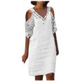 thumbnail image 2 of EGNMCR Robes de Fête pour Femmes Robe d'Été pour Femmes Nouvelle Couleur Décontractée à Manches Courtes en Dentelle à Col en V, 2 of 6
