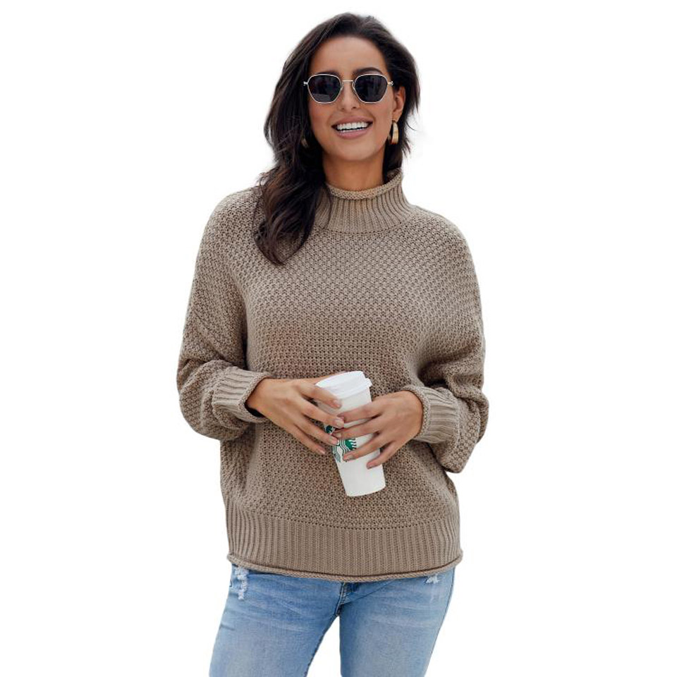 Women's Oversized Chunky Batwing Long Sleeve Turtleneck Sweater