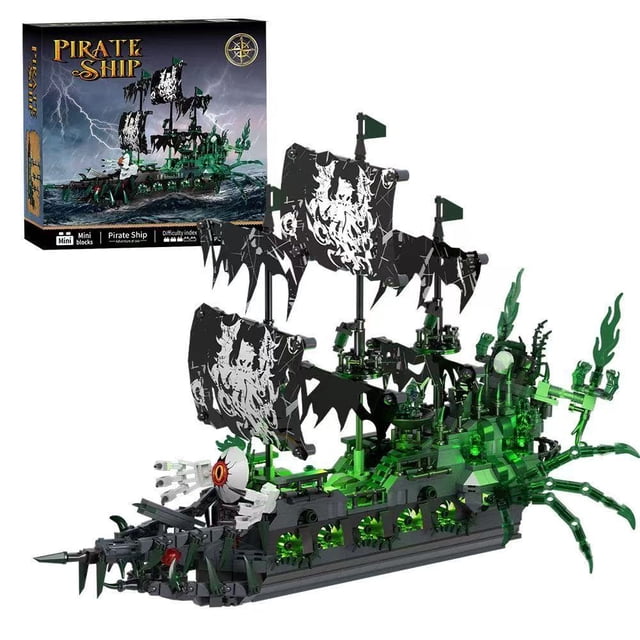 Ghost Pirate Set de blocs de construction de navires, décoration de bureau créative MINI Cadeau d'Halloween en brique (1242pcs)