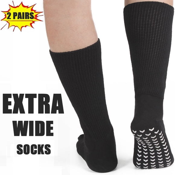 2 Pairs Extra Wide Calf Socks Plus Size Anti-slip Sock Stretches up to 30” Over Calf for Swollen Feet and Men&Womens Legs