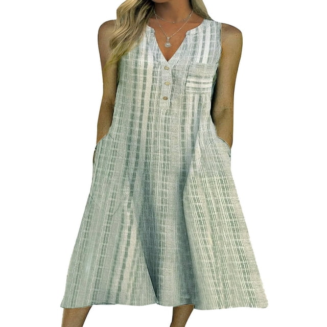 EIMELI Robes Décontractées à Carreaux pour Femmes Été Col en V Boutonnée Robe Midi Ample Robes de Soleil avec Poches Violet L