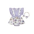 thumbnail image 1 of Xingqing Barboteuse Fleurie pour Bébés Filles, Robe Tutu, Justaucorps à Manches à Volants, Combinaison avec Bandeau, Tenues Violettes 12-18 Mois, 1 of 8