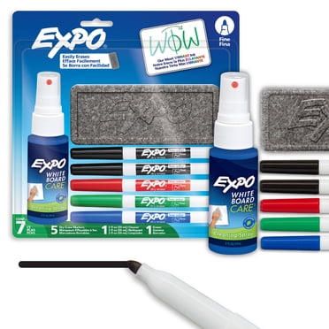 Ensemble de marqueurs effaçables à sec EXPO, pointe fine, couleurs variées, efface, nettoyant en vaporisateur, 7 unités