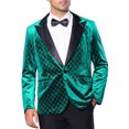 thumbnail image 1 of INSPIRE CHIC Men's Blazers Velvet Peak Lapel Argyle One Button Shiny Blazers XL Green, 1 of 4