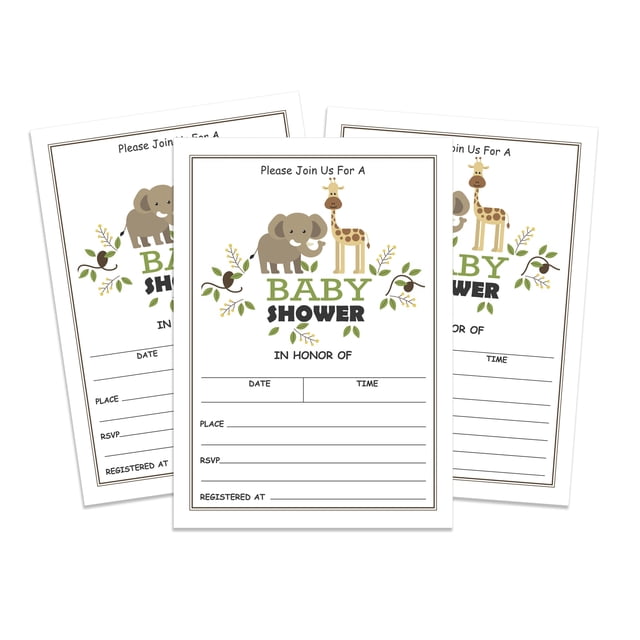 Inkdotpot 30 Cartes d'Invitation Style à Remplir pour Shower de Bébé Animaux de la Jungle Neutres selon le Genre Invitations Vierges