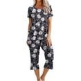 thumbnail image 1 of PEZHADA Ensembles 2 Pcs pour Femmes Ensembles Assortis de Détente Deux Pièces Pantalons en Lin Col Ras du Cou Manches Courtes Hauts Vêtements de Détente Pyjamas Vêtements Tendance Ensemble de Vacances d'Été Gris, 1 of 6