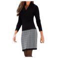 thumbnail image 1 of Pompotops Robe Mode pour Femme à Motif Pied-de-Poule avec Coutures, Manches Longues, Col en V, en Solde, 1 of 5