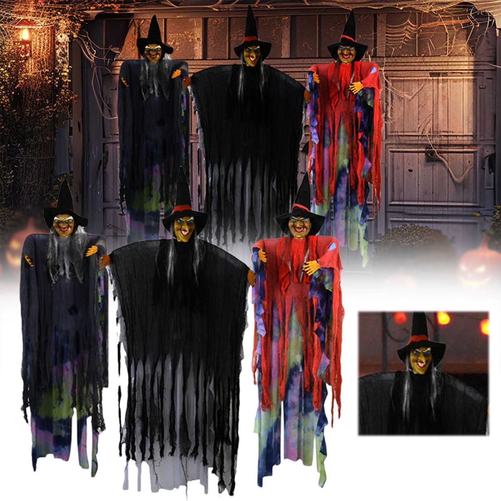 Binwennn Halloween Flying Witch Scary Sound Activated Hanging Prop For Indoor Outdoor Party Halloween Decorations Witch Animatronic Display 160x50cm