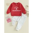 thumbnail image 2 of FOCUSNORM Baby 2Pcs Valentine’s Day Outfits Long Sleeve Sweatshirt + Solid Color Trousers Set Infant Clothes, 2 of 9