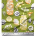 thumbnail image 1 of Soimoi Poly Georgette Fabric Lemon Slice Jar,Cucumber & Ginger Vegetable Print Fabric by Yard 52 Inch Wide, 1 of 3